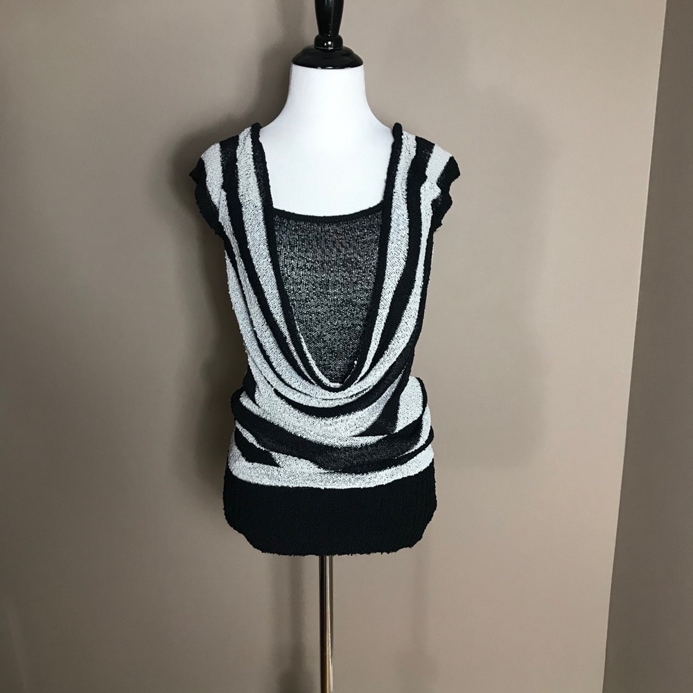Bebe Striped Black / White Gray Blouse.